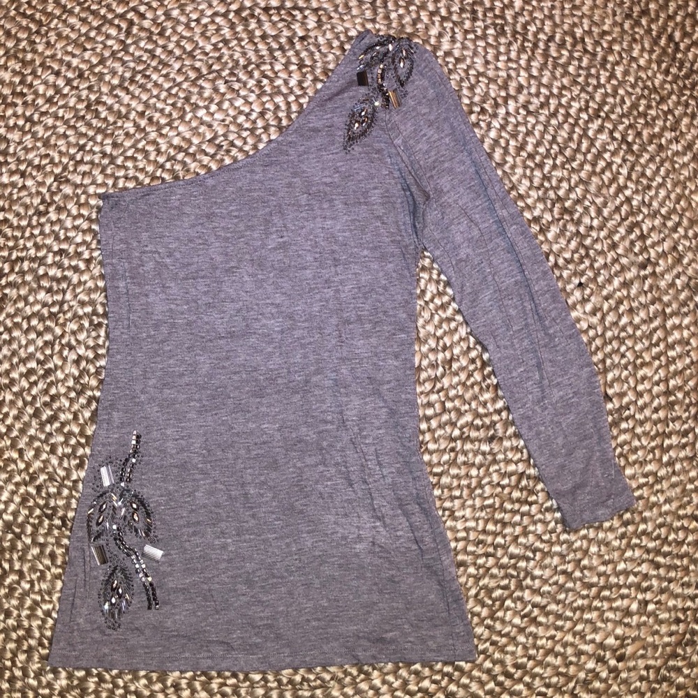 One shoulder grey top with embellishments